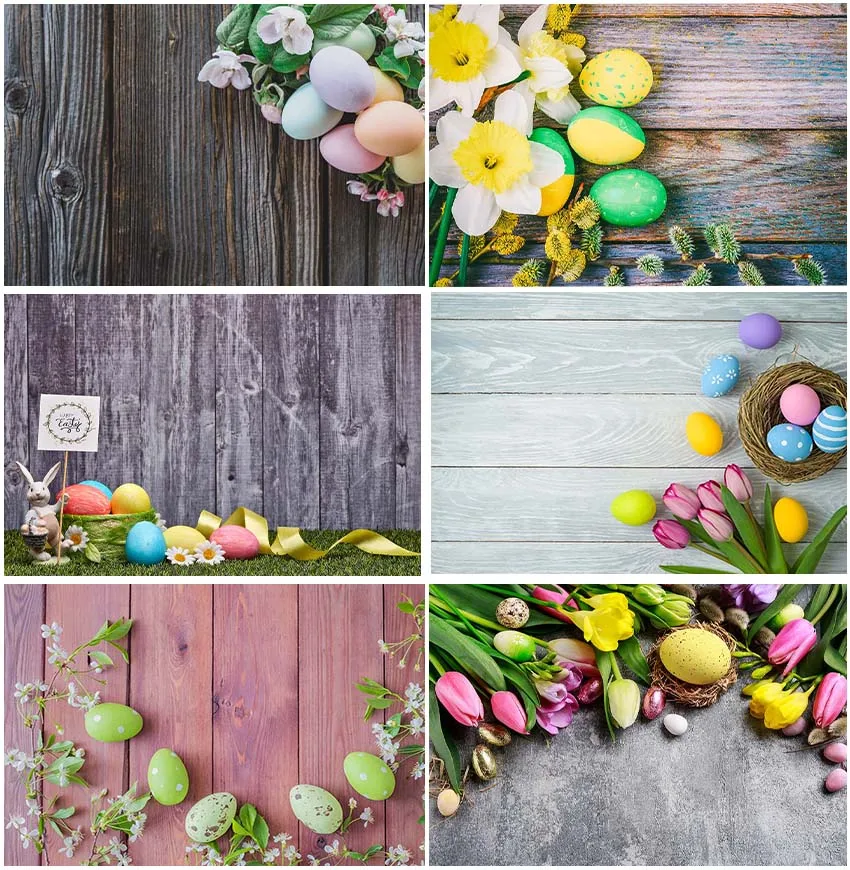 

Easter Photography Spring Backgrounds Wood Planks Eggs Flowers Children Portrait Family Holiday Tulip Backdrop Photo Shoot Props