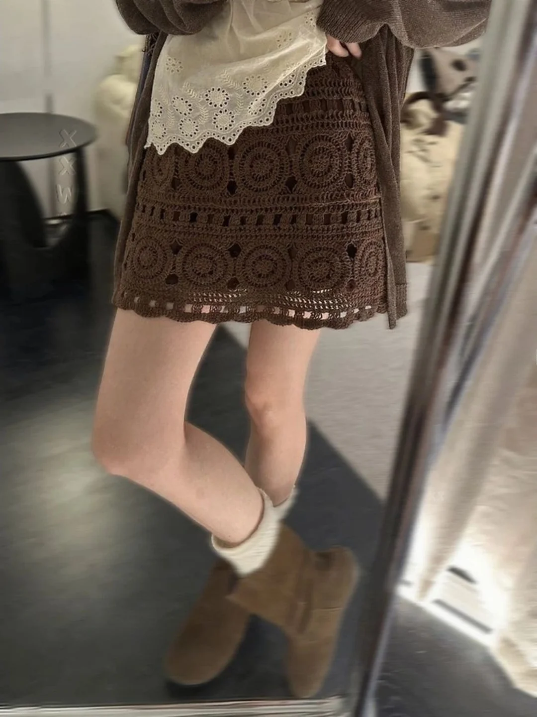 Ladies' A-Line  Skirt Hollow out Hook Design plus Size High Waist Slimming Versatile Anti-Aging Short Skirt Casual Style