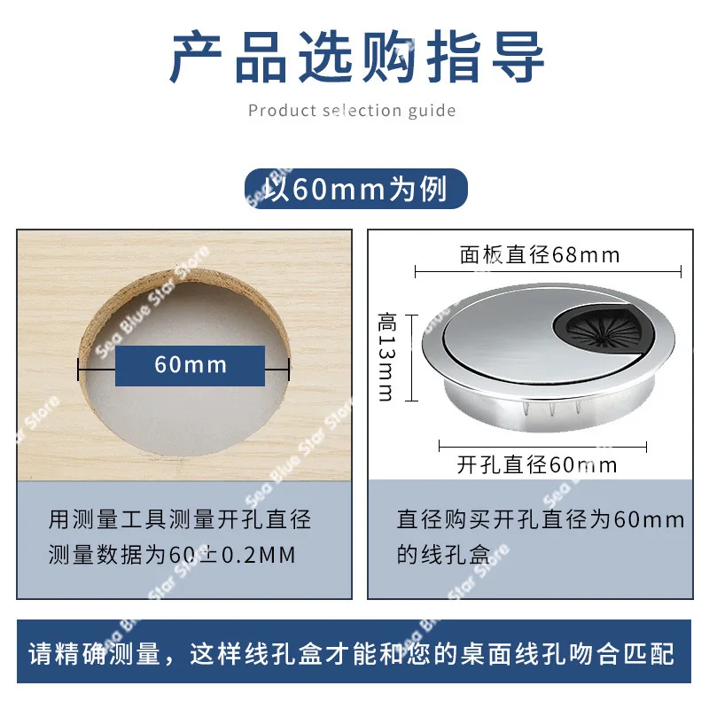 Zinc alloy wire box, desk wiring hole cover hardware accessories wholesale, round computer desk decorative cover, threading box.