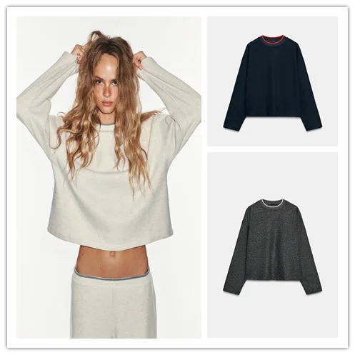 Early Autumn New Fashion Striped Sweatshirt Pants Women's Set Polyester Fiber Long Sleeve mid Waist Universal Fit China Made