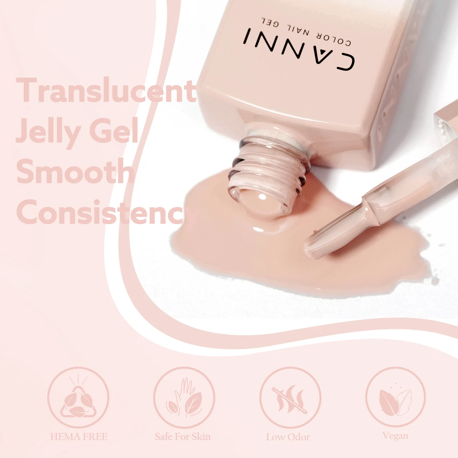 CANNI No TPO HEMA FREE Gel-Nagellack, 9 ml, französisches, durchscheinendes Gelee, Konsistenz, Soak Off UV-LED, semi-permanenter Gel-Rundpinsel – Detail 10