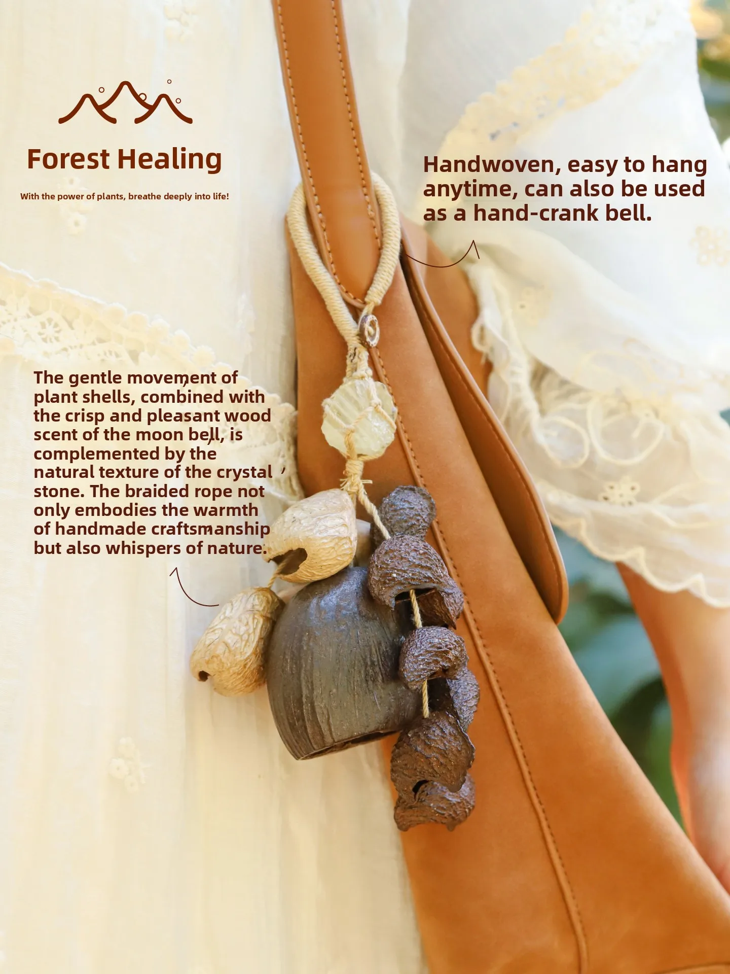 Menshino Natural Plant Seed Fruit  Bag Charm Moon Phase Pendant Hand Shake Bell Small Decoration Gift