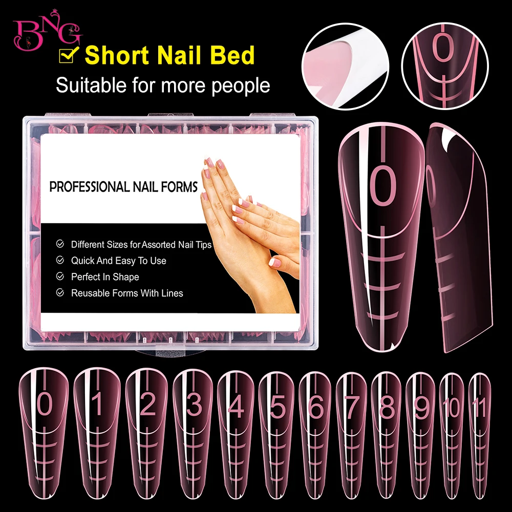 BNG 120Pcs Pink Dual Form with Rim Inside Nail Molds for French Manicure Poly Extended Gel Molds Acrylic Multius Top Forms