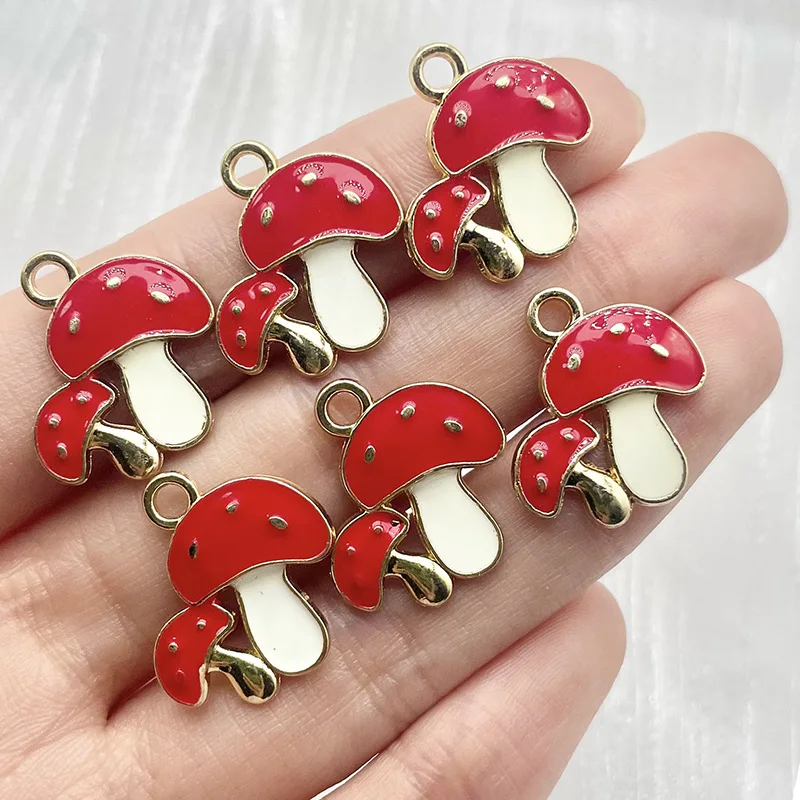 20Pcs 19*19mm Colourful Alloy Enamel Drip Oil Mushroom Plant Pendant Diy Necklace Bracelets Earrings Charms For Jewellery Making