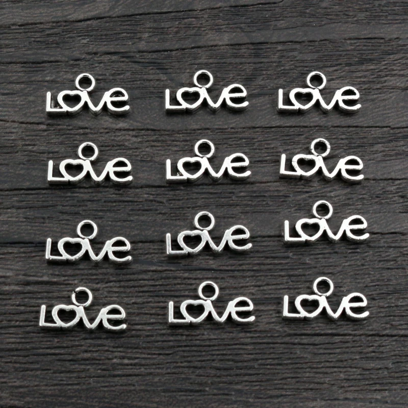 50pcs 6x12mm Antique Silver Plated LOVE Letter Charms Pendant DIY Jewelry Making Accessories For Necklace Bracelet Findings