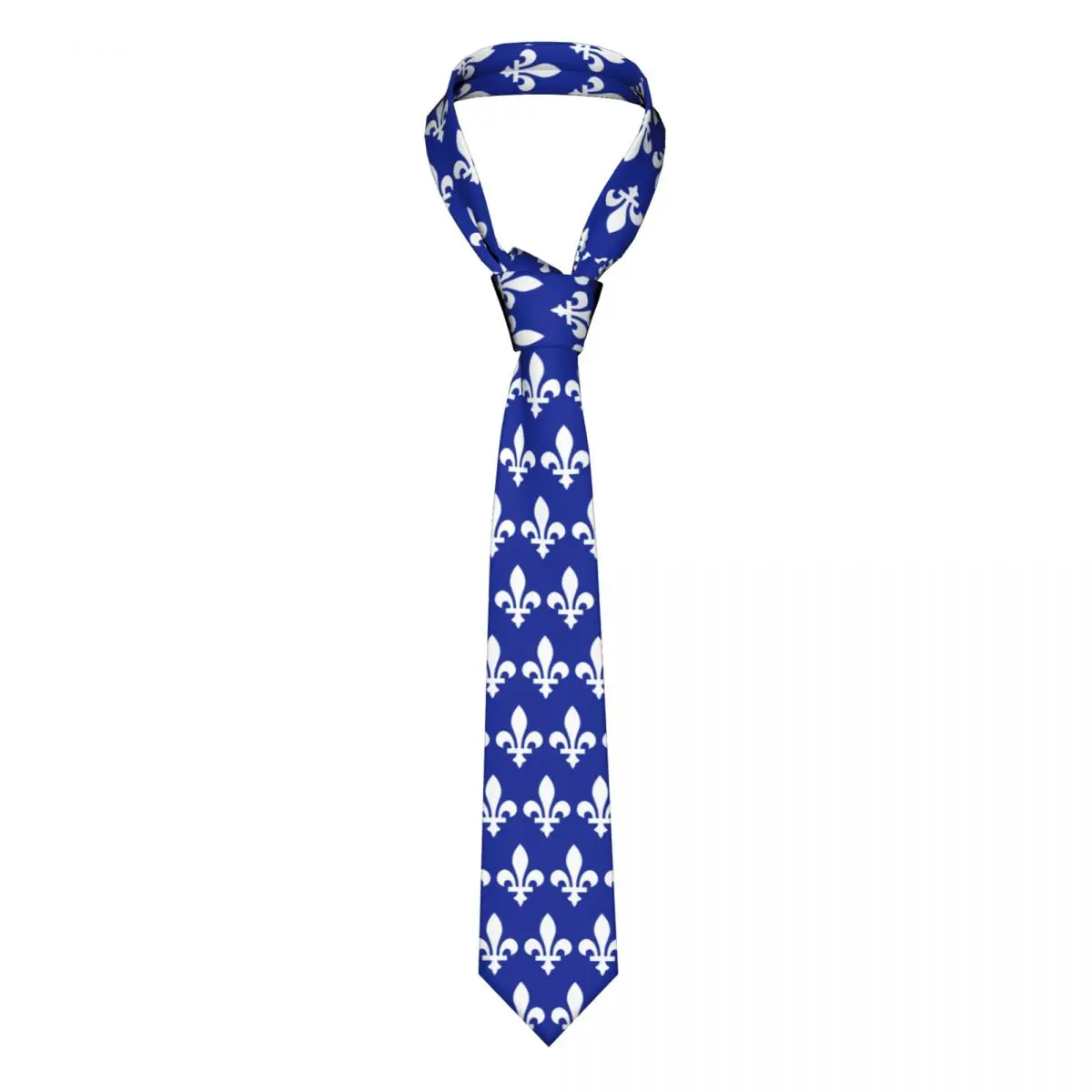 

White Fleur De Lis Iris Deep Blue Background Tie Ties Hip-Hop Street Cravat Wedding Necktie Polyester