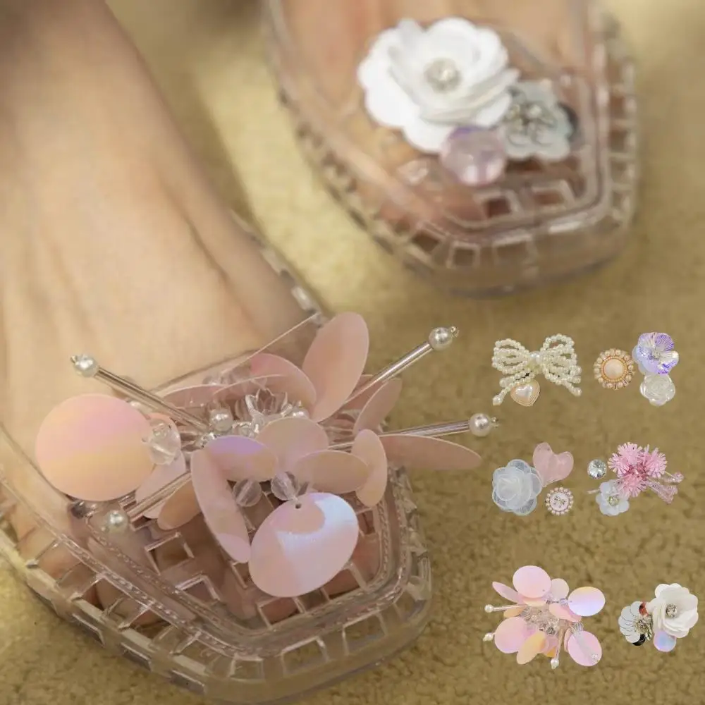 

INS Style Decorative Shoe Buckles DIY Glittery Flower Accessorie Handmade Crystal Shoe Clips Transparent Hole Design Shoe Charms