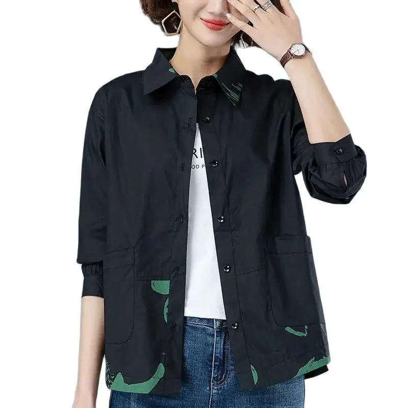 

All Cotton Women's Jacket 2022 Spring Autumn New Long-Sleeved Fashion Korean Version Loose Casual Shirt Coat Top Lined Outerwear