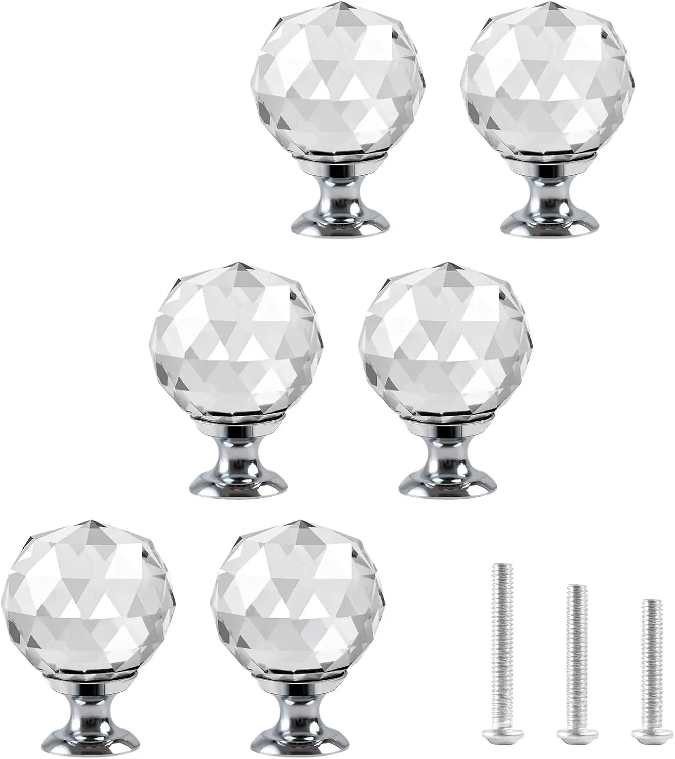 

6 Crystal Glass Door Knobs Diamond Shape for Cabinet Drawer