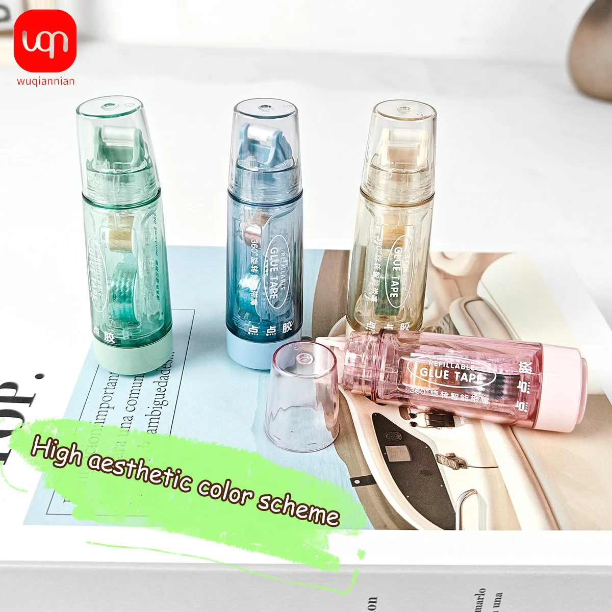 WQN 1 قطعة + 1 مجموعة بديلة. قلم غراء مدبب على الوجهين مع 360 درجة ° رأس دوار، ألوان عشوائية، صنبور لاصق عالي الجودة #6