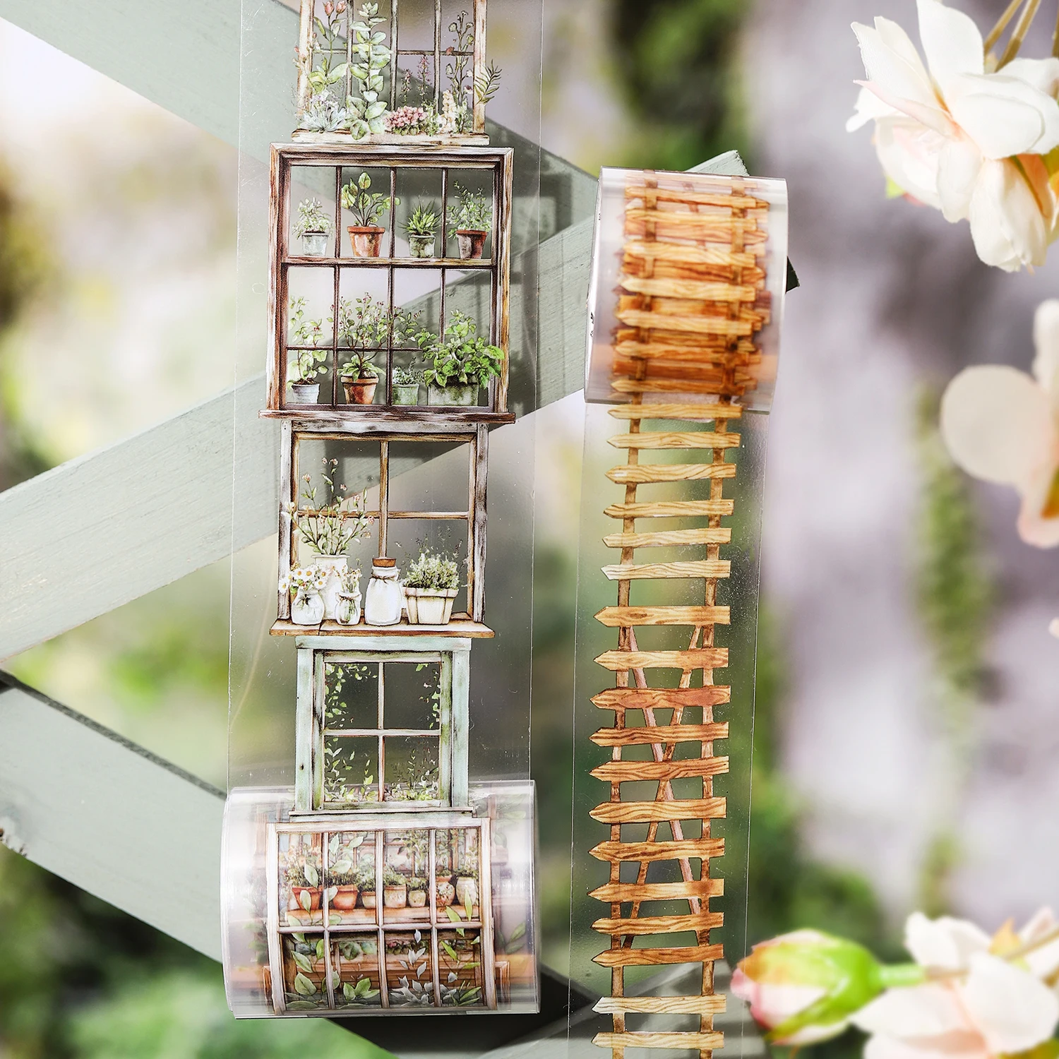 

2 Rolls/set Flower Garden Secert Environment Series Vintage Plant Fence Landscape PET Tape Creative Journal Collage Stationery