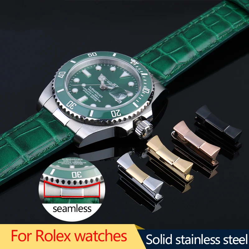 20mm 21mm Solid Curved Steel Head Grain End Link Just For Ro-lex Watchband Rubber Leather Band Strap Seamless Connection