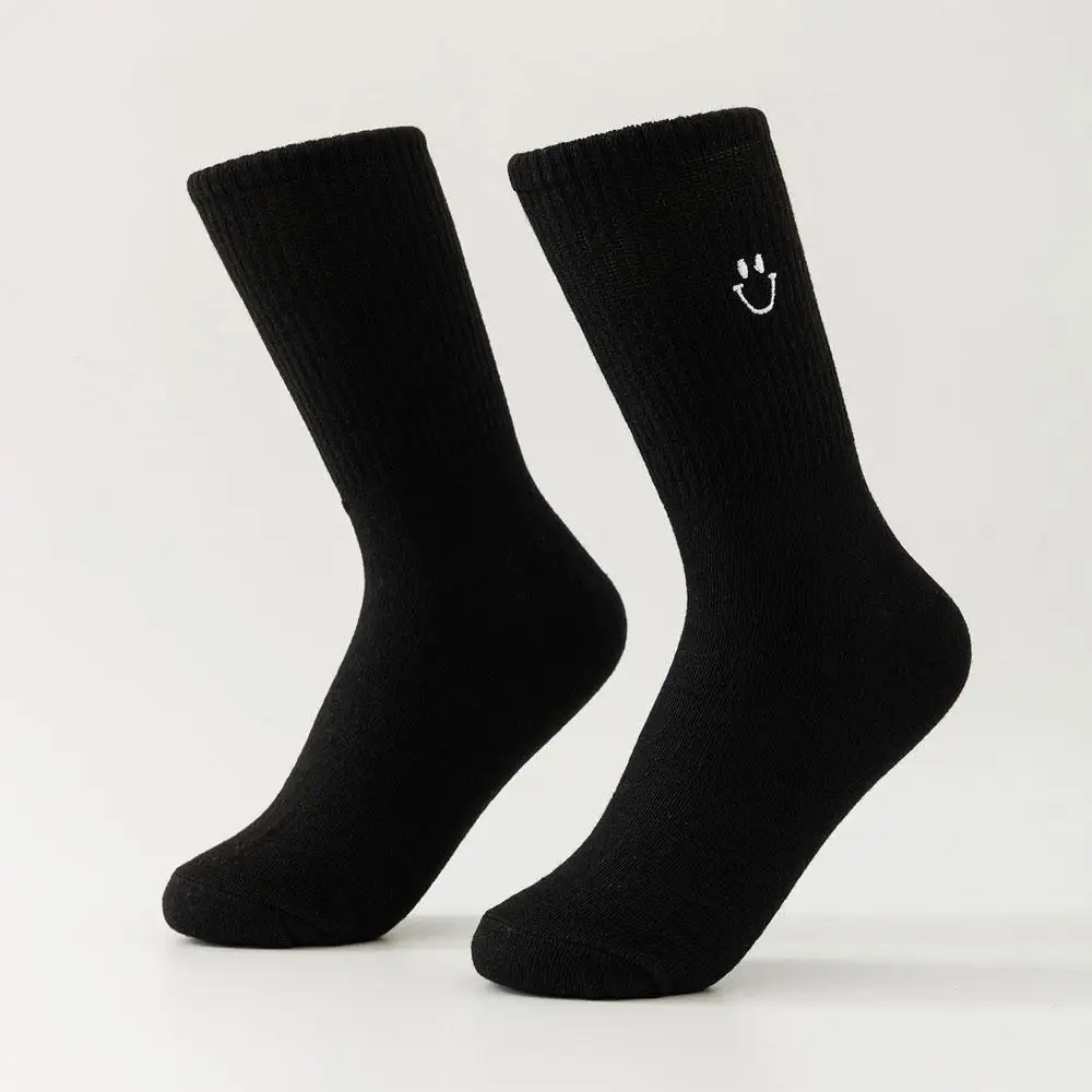 2 Pairs Women Smile Socks Y2k Black White Socks For Girl Cotton Socks Funny Simple Design Embroidery Korean Style