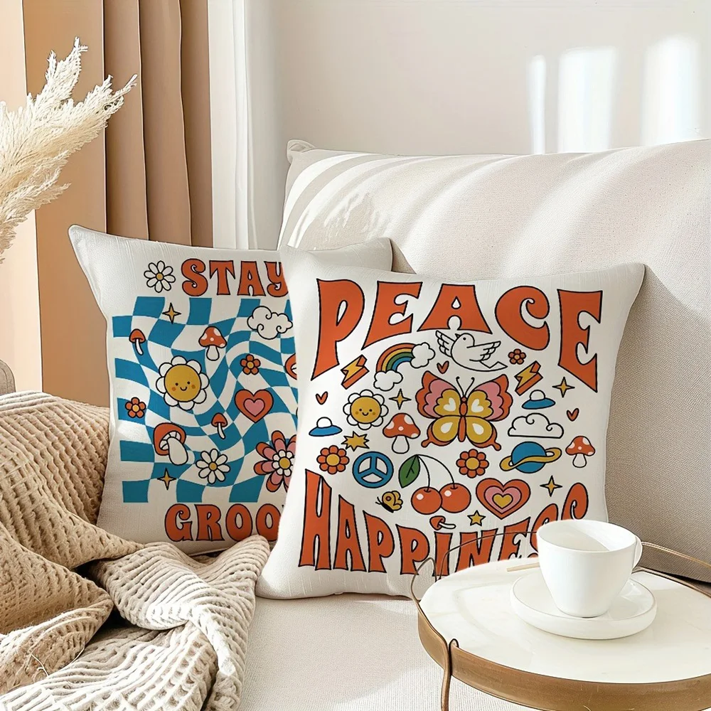 Vibrant 70s-Inspired Pillow Covers: Flower, Peace, Stay Groovy Designs Sofa cushion cover home room decoration 2D flat printing