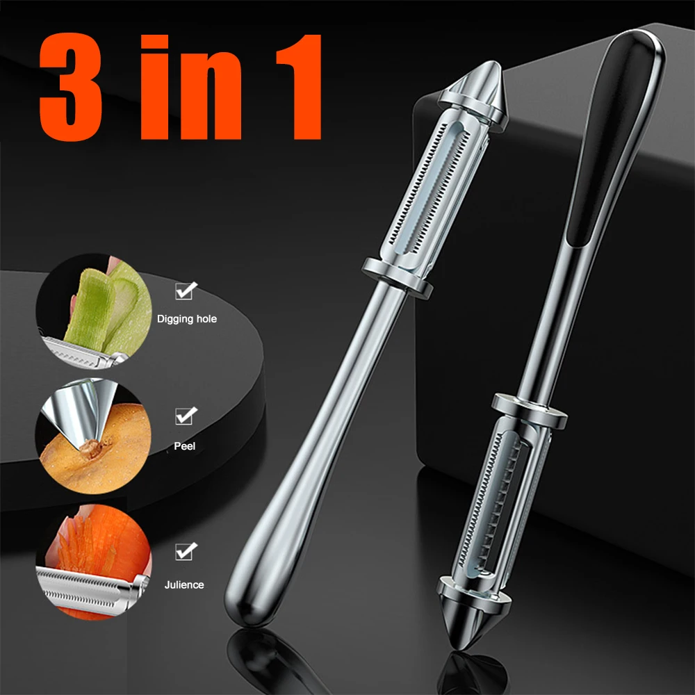 3 In 1 Stainless Steel Peeler Kitchen Tool Vegetable Fruit Peeler Hole Digging Monsieur Cuisine Connect Pelador Patatas Croqueta