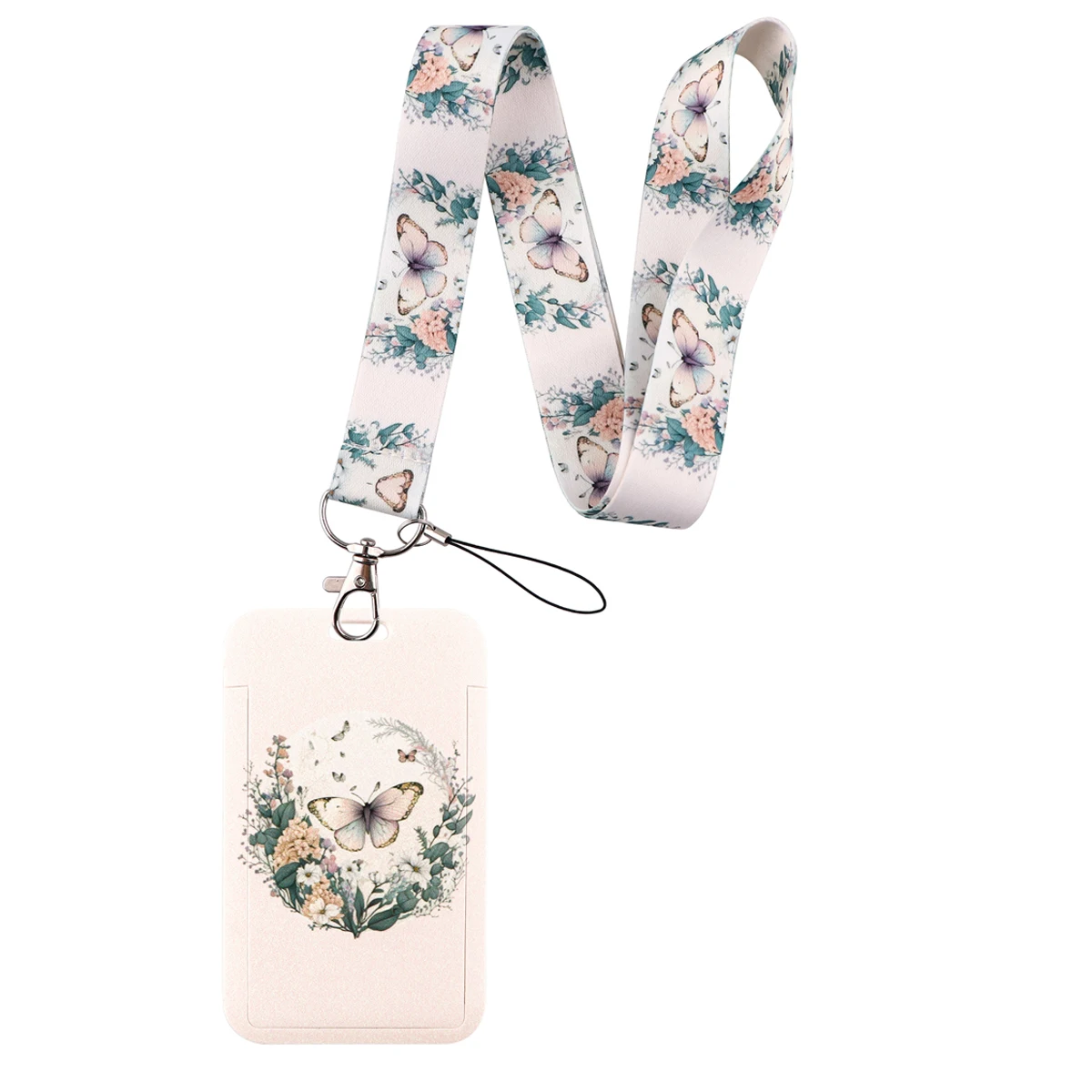 

Держатель для карт с бабочками и цветами, держатель для удостоверения личности, ремешок на шею, брелок, аксессуары для телефона