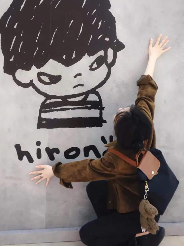 Jaqueta Feminina Browan de Camurça Estilo Motociclista Curta, Nova Coleção Outono Inverno, Casaco Acolchoado Solto e Moderno com Corte Reto e Manga Longa