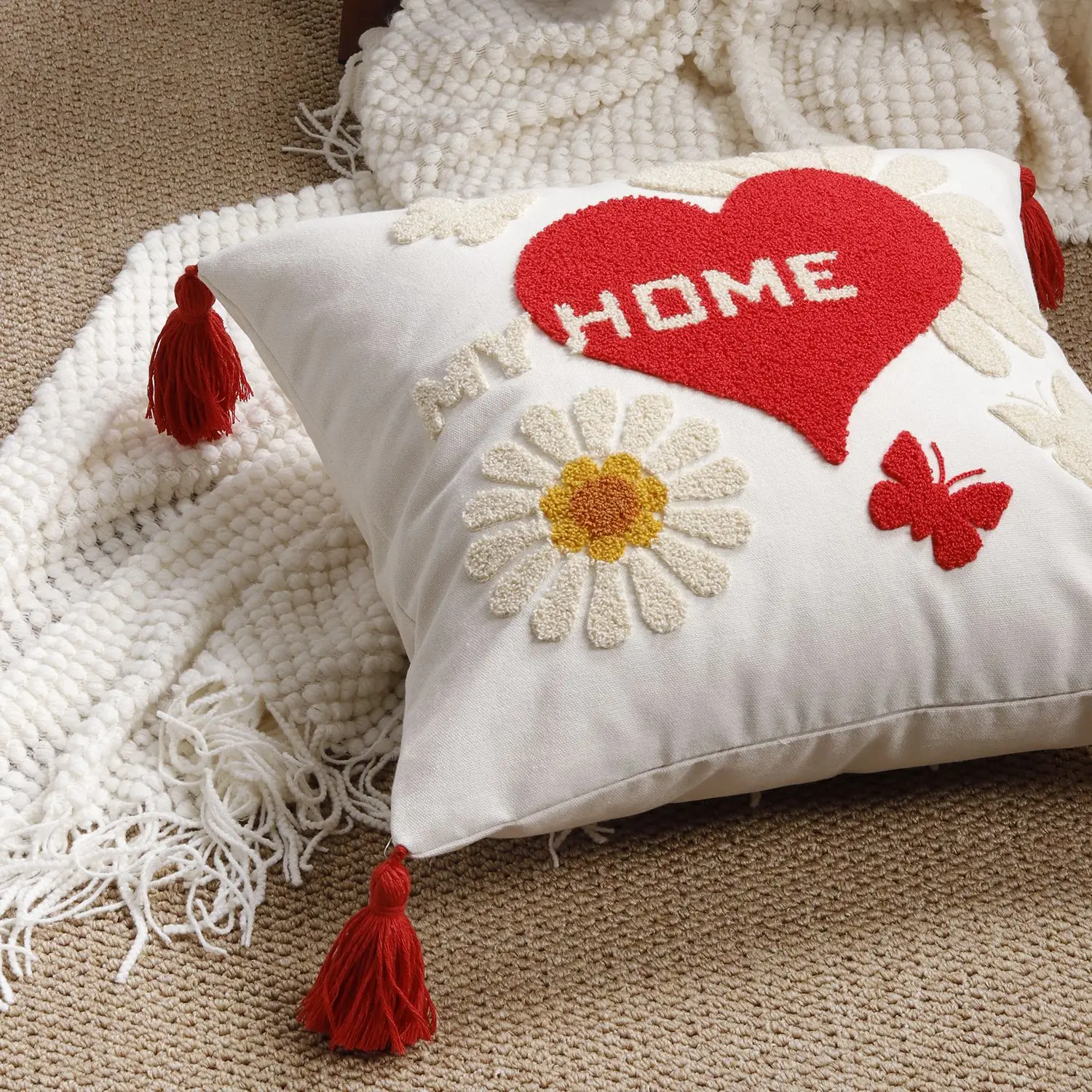 Fronha de sofá do dia dos namorados Cojines Toalha branca vermelha bordada capa de almofada fronhas bordadas de veludo 30x50/45x45cm