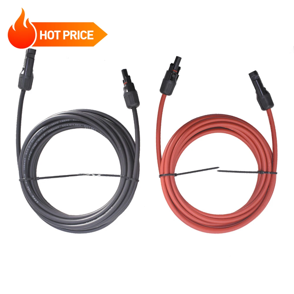 جودة عالية 10 AWG 15 FT لوحة طاقة شمسية تمديد سلك كابل موصل أسود + أحمر