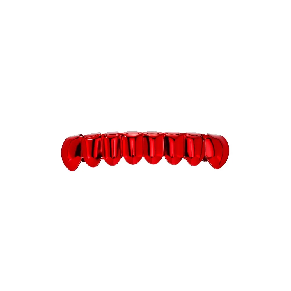 1Pcs/Set Glossy Finish Red Mirror Hip Hop Grillz Set Eco-friendly Copper Halloween Jewelry 8 Teeth Top Bottom Grills Shiny Punk