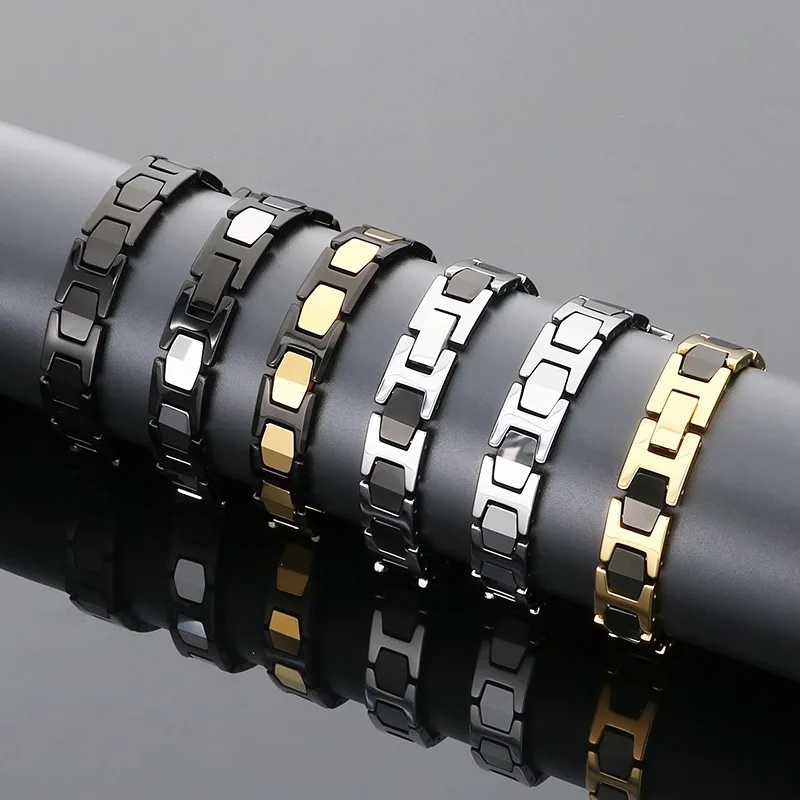 High-grade Tungsten Steel Bracelet Magnetic Germanium Stone Watch Strap Link Chain Mens Women Simple Luxurious Bangle 11mm 8.5''