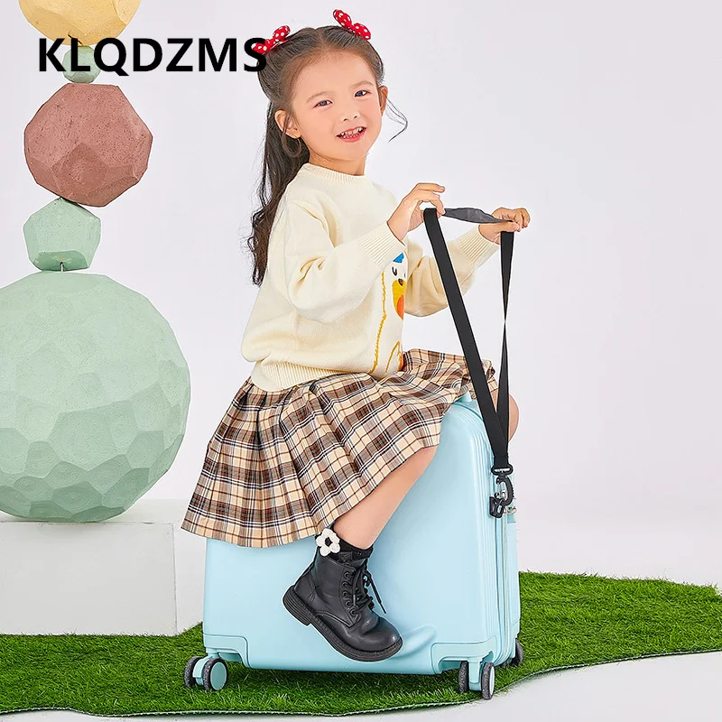 KLQDZMS Student Suitcase 20 Inches Boarding Box Children Trolley Case ABS + PC Can Sit and Ride Universal Wheel Rolling Luggage