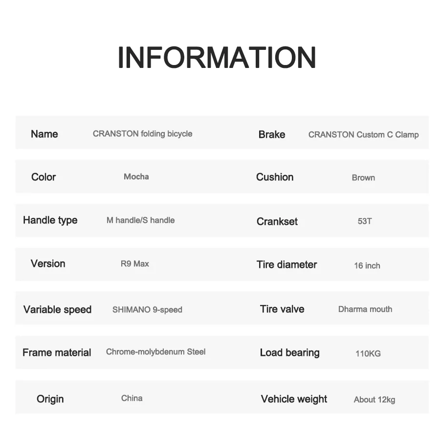 كرانستون R9 ماكس الثلاثي أضعاف مزدوجة C الفرامل 53T كرانسيت 16 بوصة عجلة 9 سرعات دراجة قابلة للطي Cr-Mo الإطار دراجة صغيرة قابلة للطي
