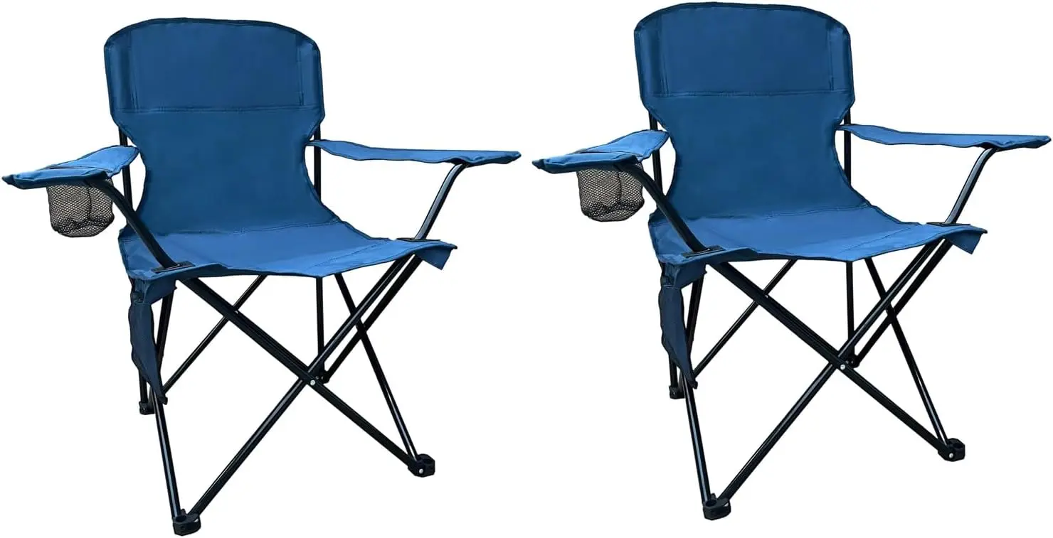 

2-Pack Heavy Duty Folding Camping Chairs with Cooler Bag, Storage Pocket, Supports 225LBS, Cyan