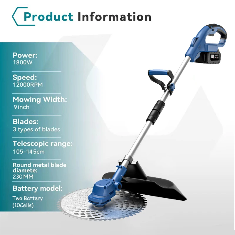 두 개의 배터리로 작동하는 무선 잔디깎이 브러시리스 전기 잔디 트리머 세 가지 스타일의 블레이드 잔디깎이 기계