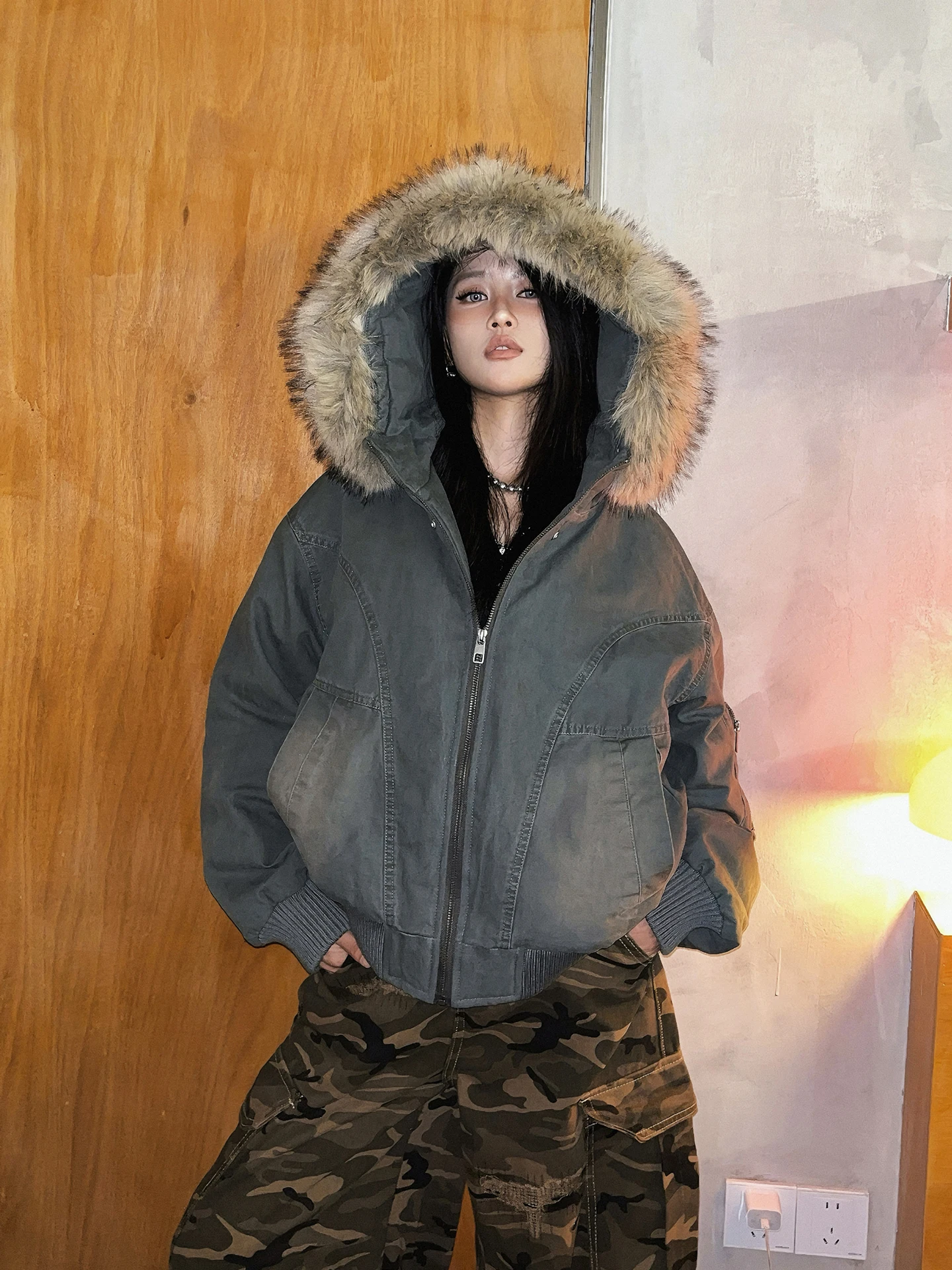 

Detachable Fur Collar Heavyweight Waed Vintage 90% White Du down Puffer Jaet Winter Warm Workwear Outerwear Trendy