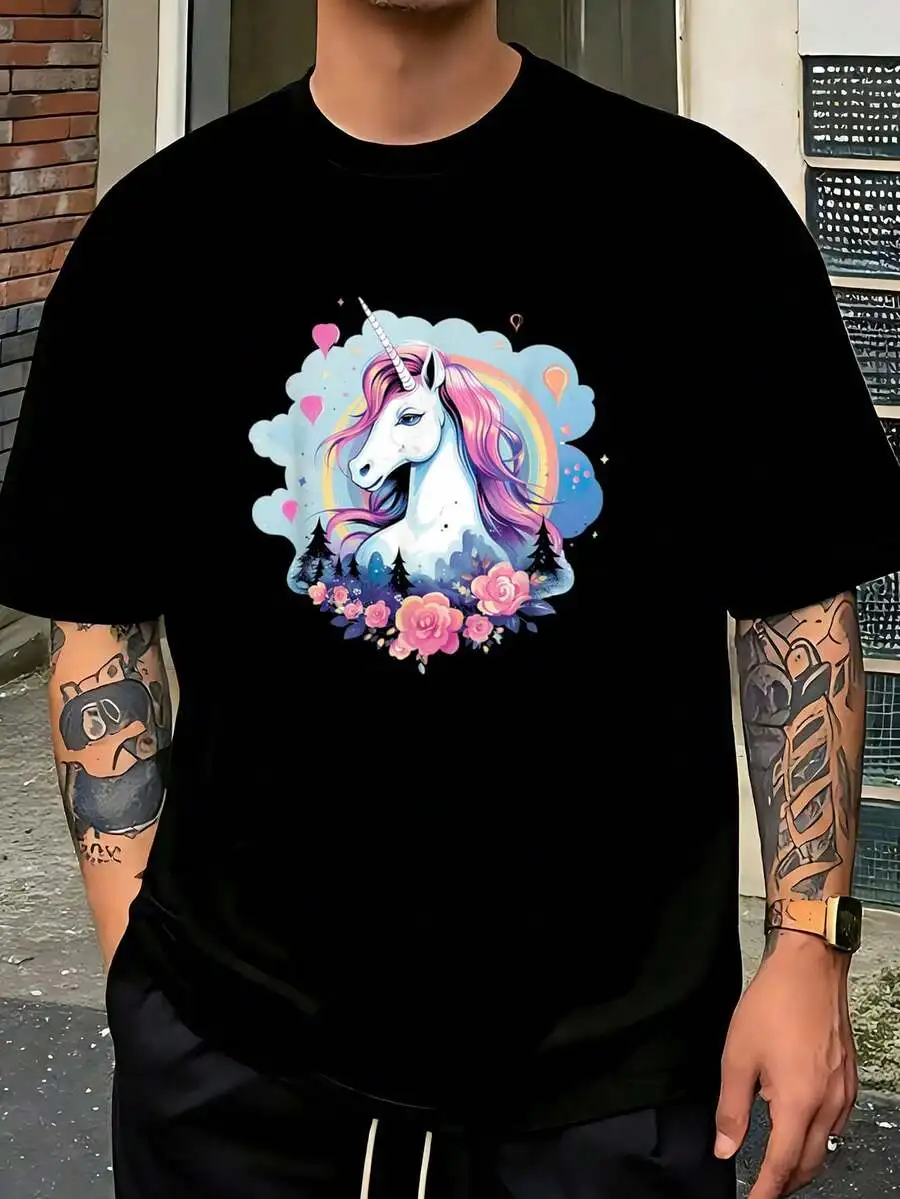 Camiseta con estampado de unicornios para el Día de San Valentín, camisetas gráficas para hombre, tops cortos, conjuntos de ropa