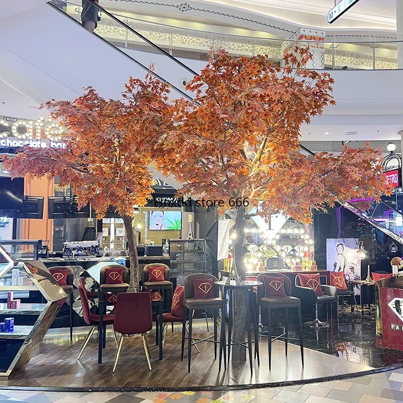 Simulation Red Maple Tree Fake Trees Green Plant Large Landscape Maple Tree Company Shopping Window Live Room Decorative Tree