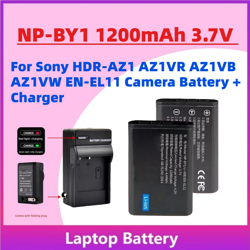 

High-Performance NP-BY1 1200mAh 3.7V Rechargeable Batteries for Sony HDR-AZ1 AZ1VR AZ1VB AZ1VW EN-EL11 Camera Battery + Charger
