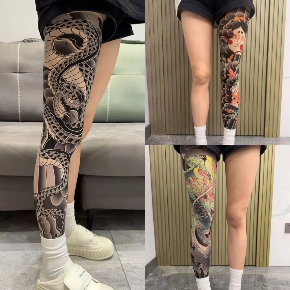 Full Leg Fake Tattoo Socks Printed Tights Sun-proof Fishing Elastic Socks Cool Personalized Driving Japanese Sexy Stockings