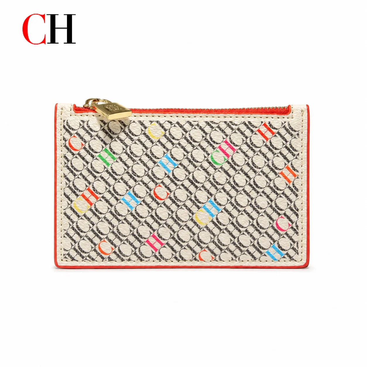 CH Women's Colorful Letter Print Zip Card Holder Slim Coin Purse Compact Wallet Fashion Small Storage Pouch Gift