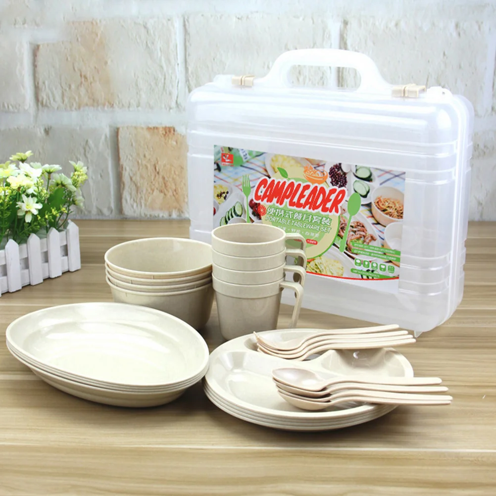 1 Set/24pcs Plastic Camping Tableware Portable Picnic Plates Food Dish Cups Camping Bowl Food Dish for Picnic
