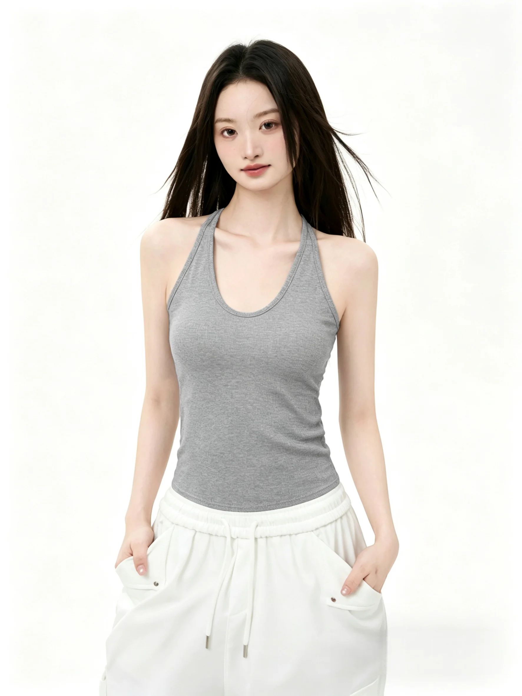 Women's Cotton Blend Tank Top with Chest Pad U-Neck Strap Vest Spring Summer New Style plus Size Backless Sleeveless Inner Wear