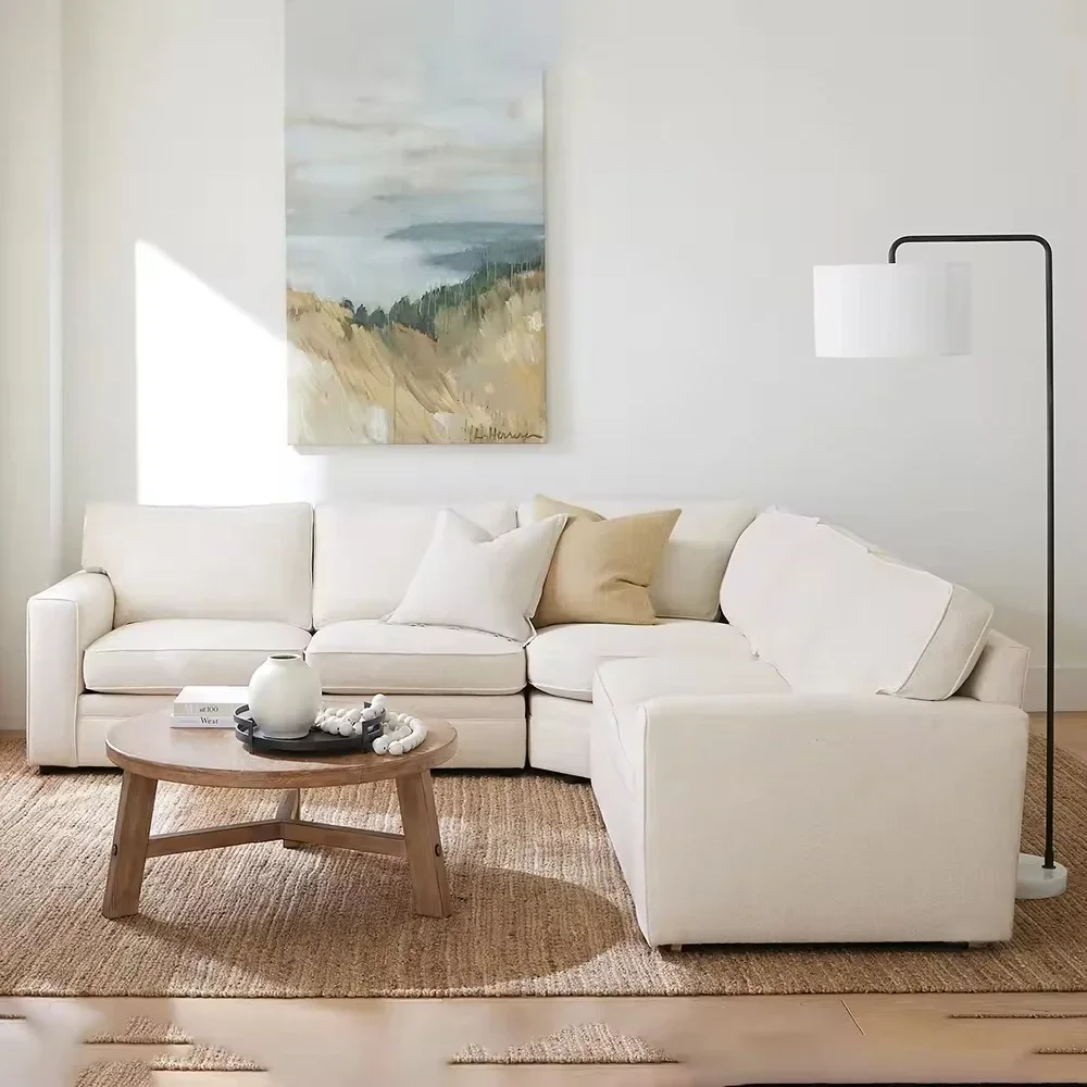 

Modern Living Room Sofas Square Arm Upholstered 3-Piece L Shape Corner Sectional Sofa With Wedge