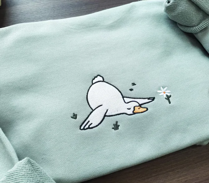 

Duck and Daisy Embroidered Crewneck Sweatshirt,Silly Goose Sweatshirt,Flower Sweatshirt ,Funny Sweatshirt,Gifts for Friends,Gift