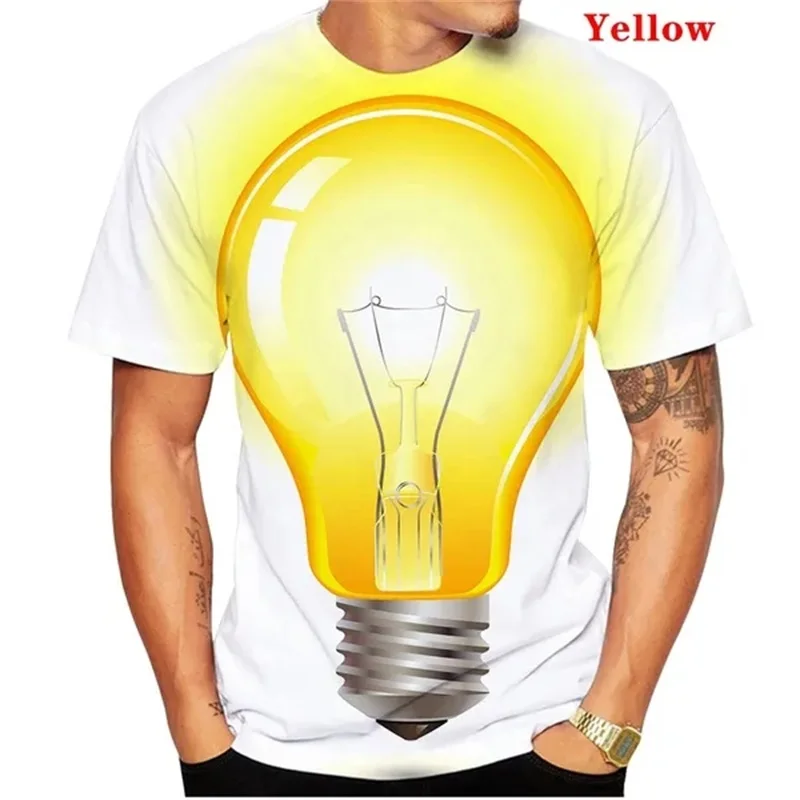 Fashion Men T Shirt 3d Printing Light Bulb Graphic T Shirt For Men Summer Short Sleeve Funny Oversized Tee Tops Streetwear