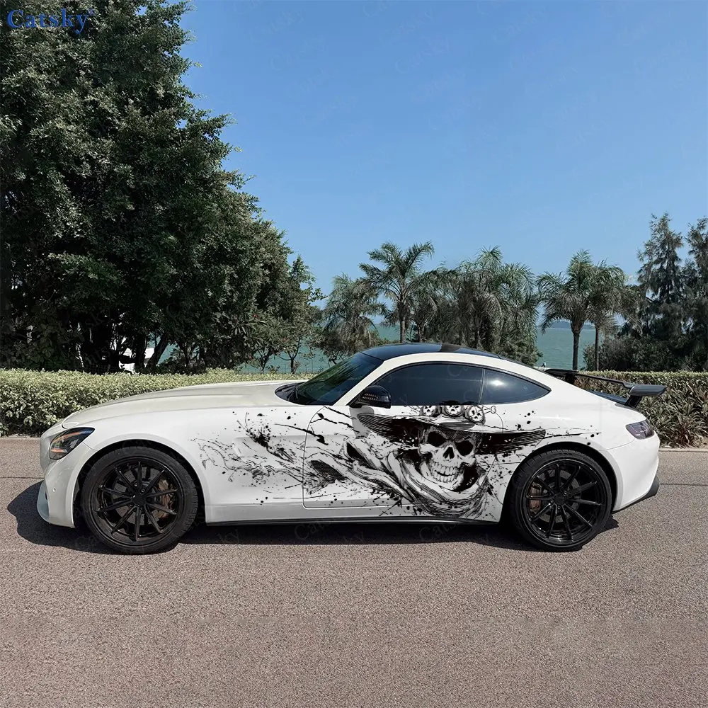 2pcs Grass Hat Skeleton Sticker, Durable, Fade-resistant, Enhance The Beauty Of Your Vehicle Bold Art Design Car Vinyl Wrap