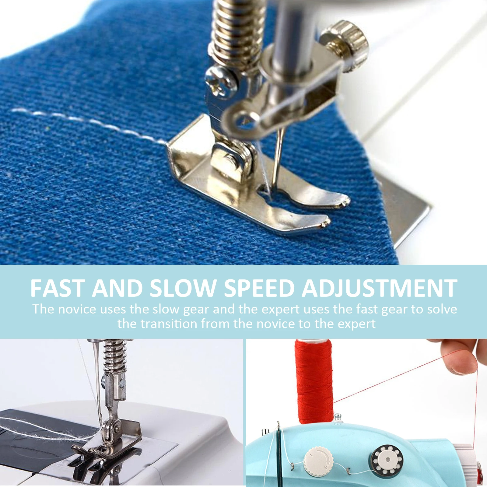 202A Home ماكينة خياطة كهربائية صغيرة خيط مزدوج 2 سرعة ماكينة خياطة سطح المكتب تصميم خيط مزدوج الولايات المتحدة 110 فولت #6