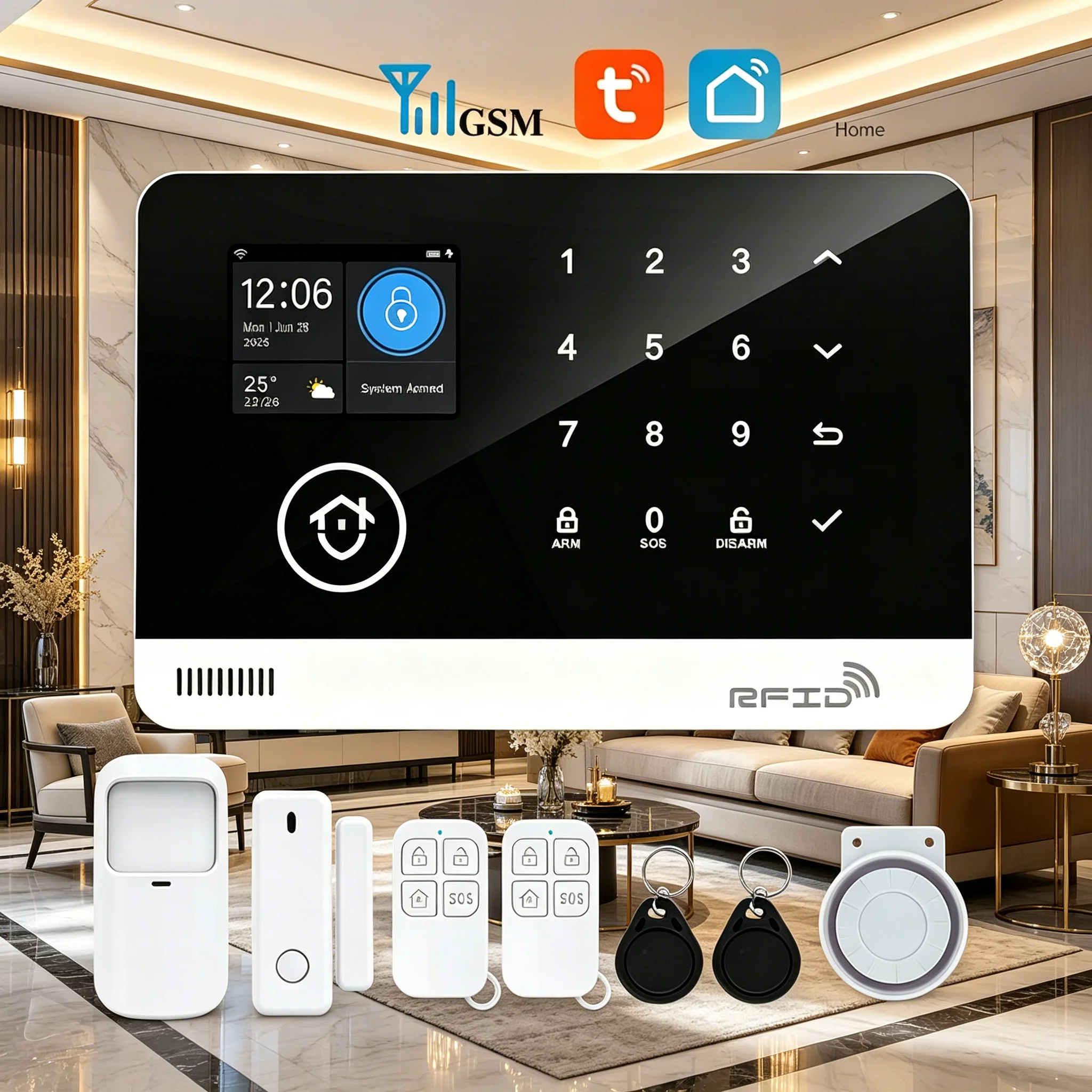 

Комплект сигнализации Tugard Indoor WiFi GSM, сирена 120 дБ, датчик движения, пульт дистанционного управления, совместимость с Alexa для домашней безопасности