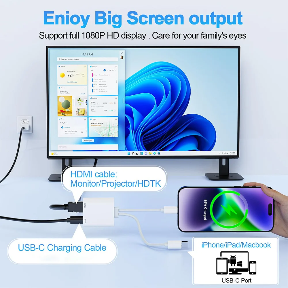 Adapter USB-C i Lightning na HDMI do synchronizacji ekranu iPhone'a z telewizorem, cyfrowy adapter AV kompatybilny z iPhone 17, 16, 15, iPad. — zdjęcie produktu 3