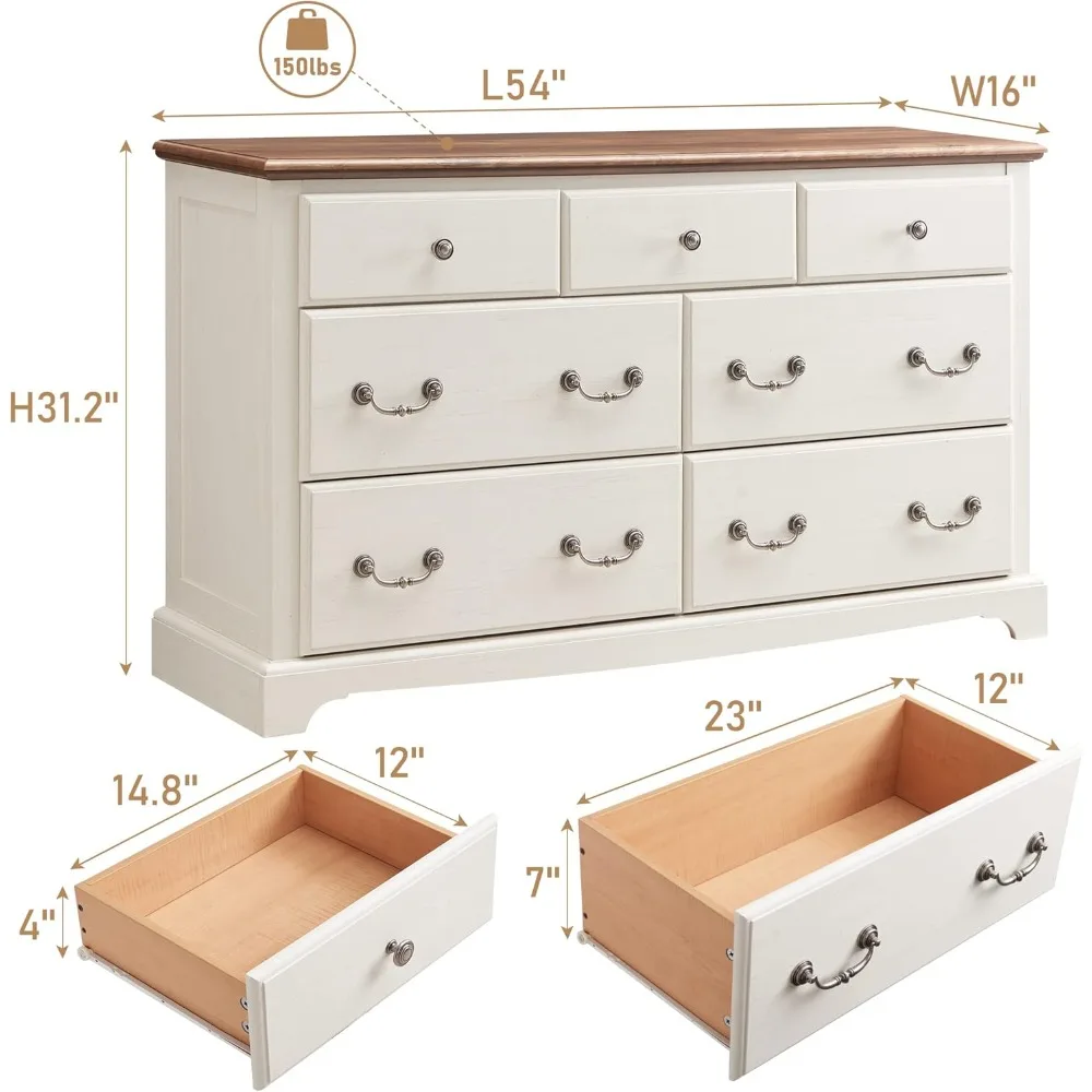 خزانة خشبية عتيقة ذات 7 أدراج لغرفة النوم، منظم تخزين ريفي مع سحر عتيق