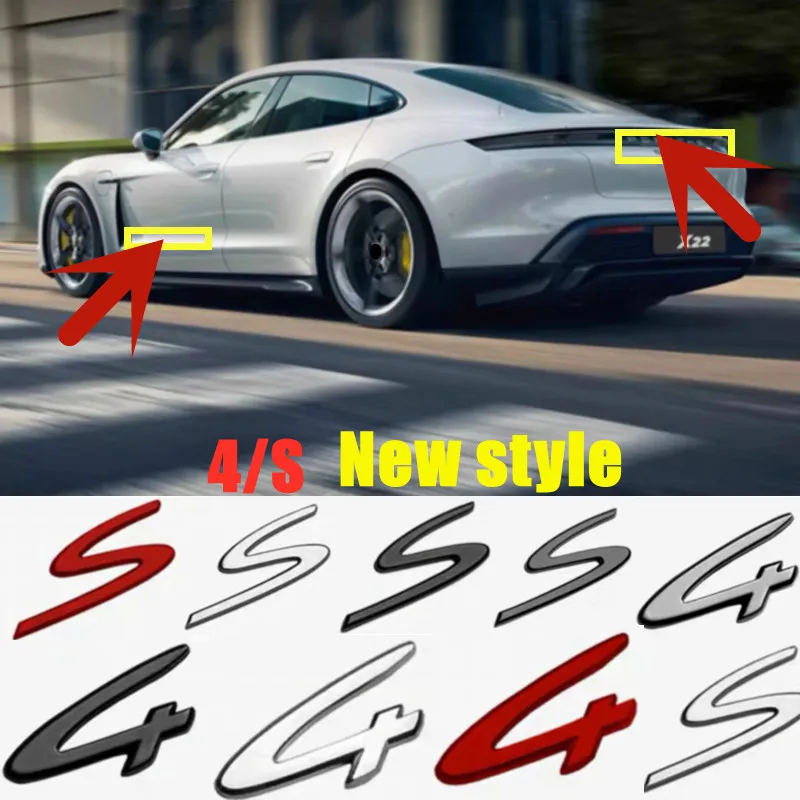 3D New Energy Letters 4 S ABS Letter Rear Tail trunk Decals Emblem Badge Sticker For Porsche 911 992 991 996 997 Macan Taycan