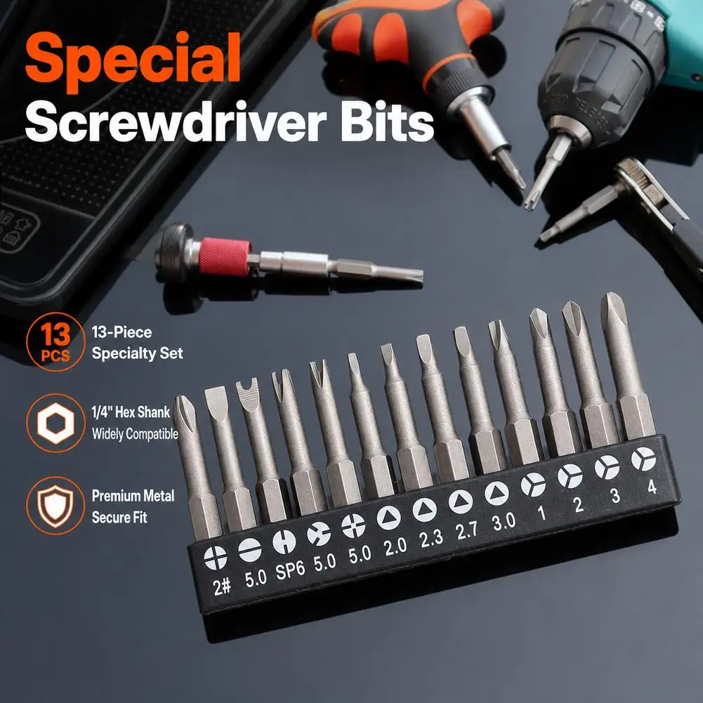 13pcs Specialty Screwdriver Bit Set Vanadium Steel with U-Type Triangle Tips for Security Fasteners
