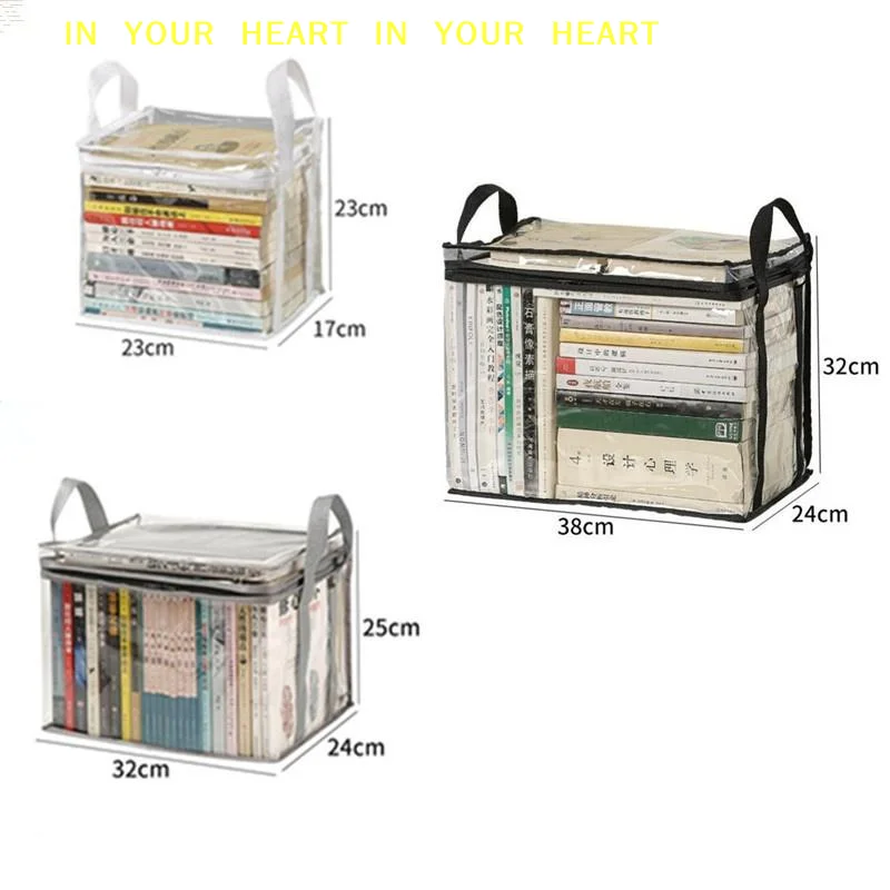【X】Foldable Transparent Waterproof Book Box Visible Design Stackable Dustproof Organizer for Home Dorm Classroom Storage Use