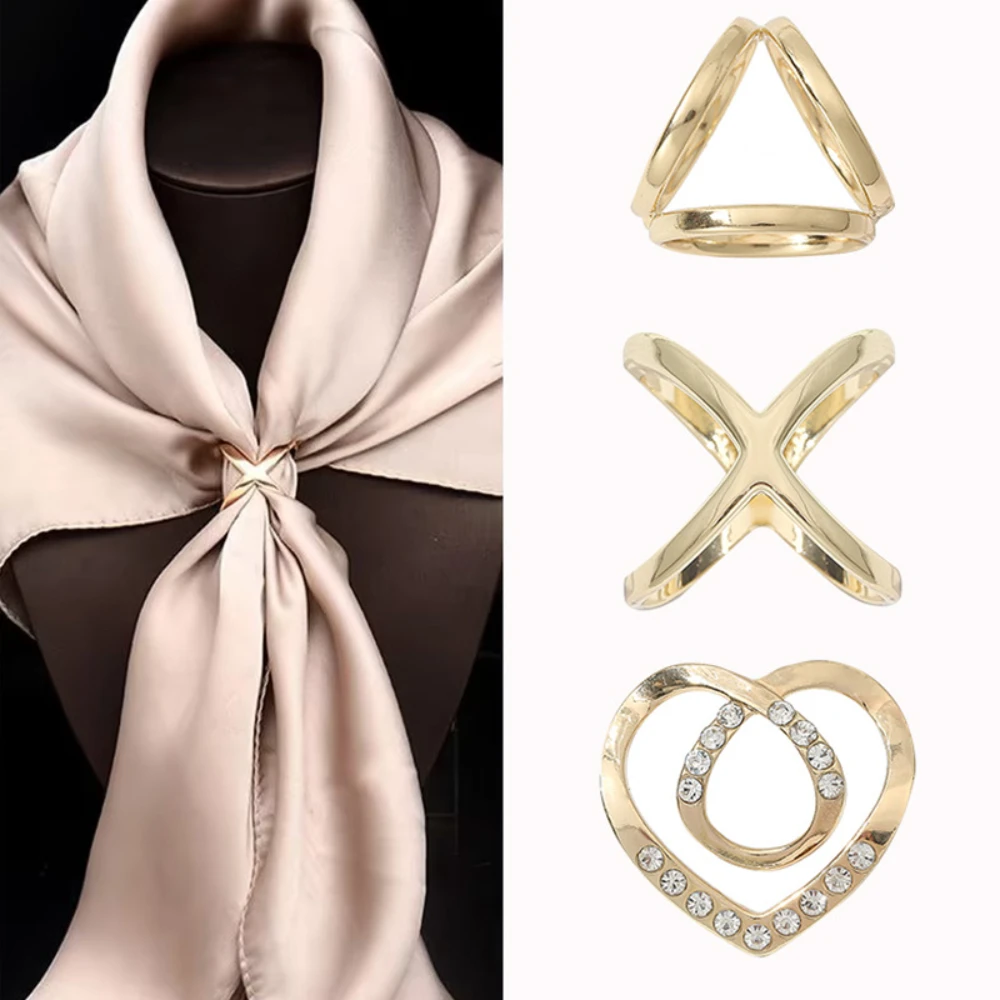 New Korean Fashion Simple Wild Pure Alloy Thick Three-Ring Scarves Buckle Ring Scarf Ring Brooch Pin Clothing Accessories