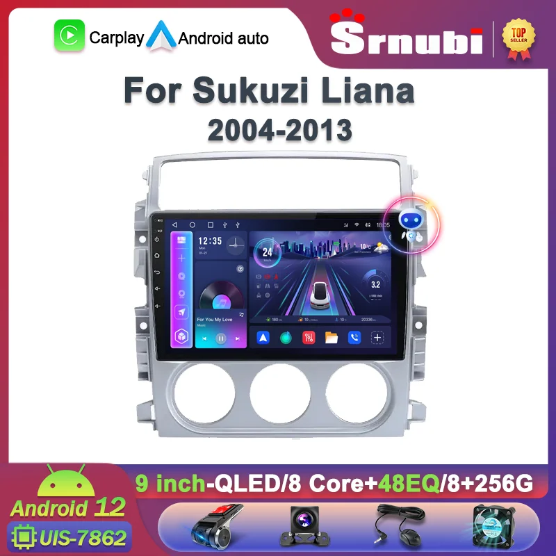 Srnubi Android 12.0 Car Radio For Suzuki Liana 2004-2013 Multimedia Player 2Din Carplay Naviagtion 4G Wifi DVD Auto Head unit